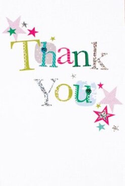 Radiating a spirited sense of delight, this thank you card features the phrase 'Thank You' stitched boldly across its pristine white face. Each letter is unique - a cheerful patchwork of lime, fuchsia, and soft blue, with patterns that recall the vibrant banners often seen during Osidge's summer fêtes. Some shimmer with silver-threaded accents, catching the morning light like dew in Oak Hill Park, while others display playful polka dots and subtle stitched touches that lend a personal, handcrafted nuance. Scattered around the message are glints of star confetti in magenta, teal, and gold, reminiscent of celebrations and shared moments in local Osidge gardens. The card's textured print and sporadic glitter details bring a sense of tactile pleasure, inviting the recipient to linger over every detail, just as one might enjoy the scent and colours of a hand-tied bouquet. Its design reflects the thoughtfulness and creative flair that Osidge's florists are known for, making it a perfect accompaniment to a fresh bouquet or a meaningful thank you delivered to any home along Osidge Lane. The entire composition sings with gratitude, personal connection, and the joy of giving, echoing the heart of the community.