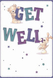 With effervescent charm, this illustrated get well card captures the smile-inducing delight of two friends-a soft teddy bear and a floppy-eared pup-balanced together atop giant, vibrantly coloured letters spelling out 'Get Well.' Their luminous eyes and gentle faces radiate compassion, mirroring the comforting gestures exchanged among neighbours on Osidge's leafy lanes. Pops of indigo, teal, and creamy white set the scene aglow, while playful stars scattered throughout the design add an extra sparkle of encouragement. The hand-drawn textures convey a tactile coziness: the bear's fur plush and welcoming, the puppy's floppy ears and soft muzzle practically inviting a gentle pat. This card calls to mind the feeling of being wrapped in warmth and care, much like receiving a bespoke arrangement from a friendly Osidge florist. Saturated with a lightness that seems to brighten even the cloudiest afternoon, the image conveys both innocence and reassurance-a perfect companion for a thoughtful bouquet or solo act of kindness, reflecting Osidge's enduring spirit of support and community.